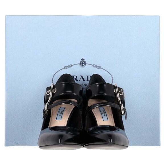 Prada Double Strap Mary Jane Block-Heeled Pumps in Black Leather - Picture 12 of 12